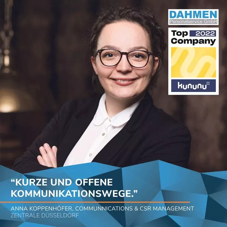 Zitat von Anna Köppenhöfer zu DAHMEN als Top Company