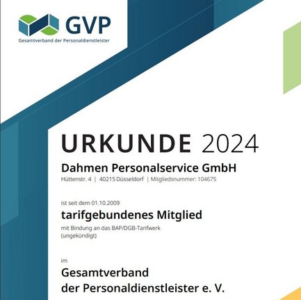 DAHMEN Mitgliedsurkunde im GVP 2024